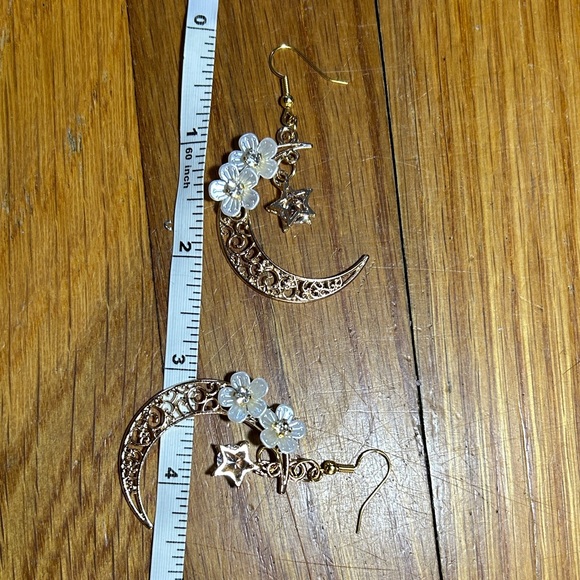 3/$25 Crescent Moon Earrings with Floral Accents - Picture 3 of 5